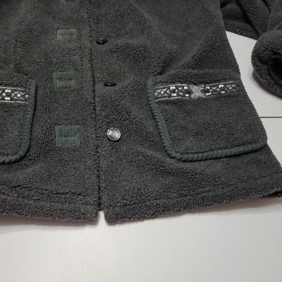 Outbrook Coat Women M Fleece Jacket Grey long Sleeve Button Patch Pockets Collar - Picture 6 of 14